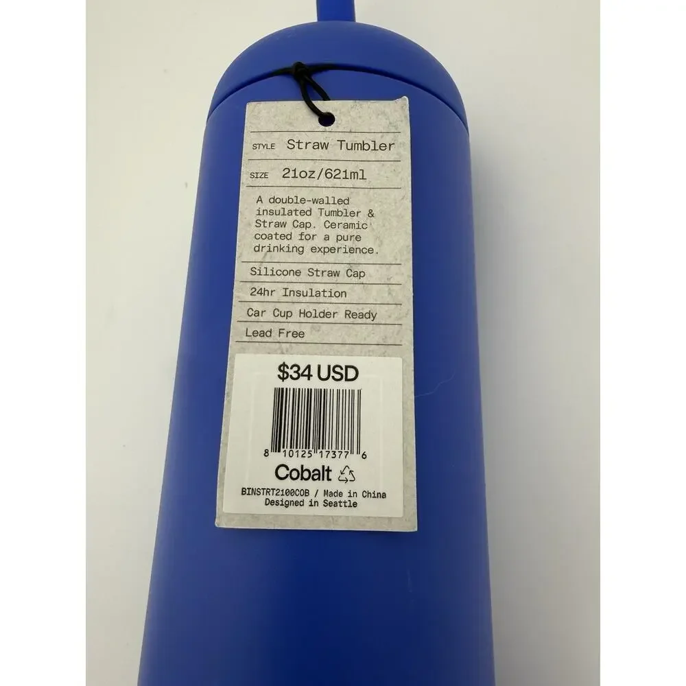 Bink 21 oz Straw Tumbler - Cobalt Blue Insulated Ceramic Coated Stainless Steel